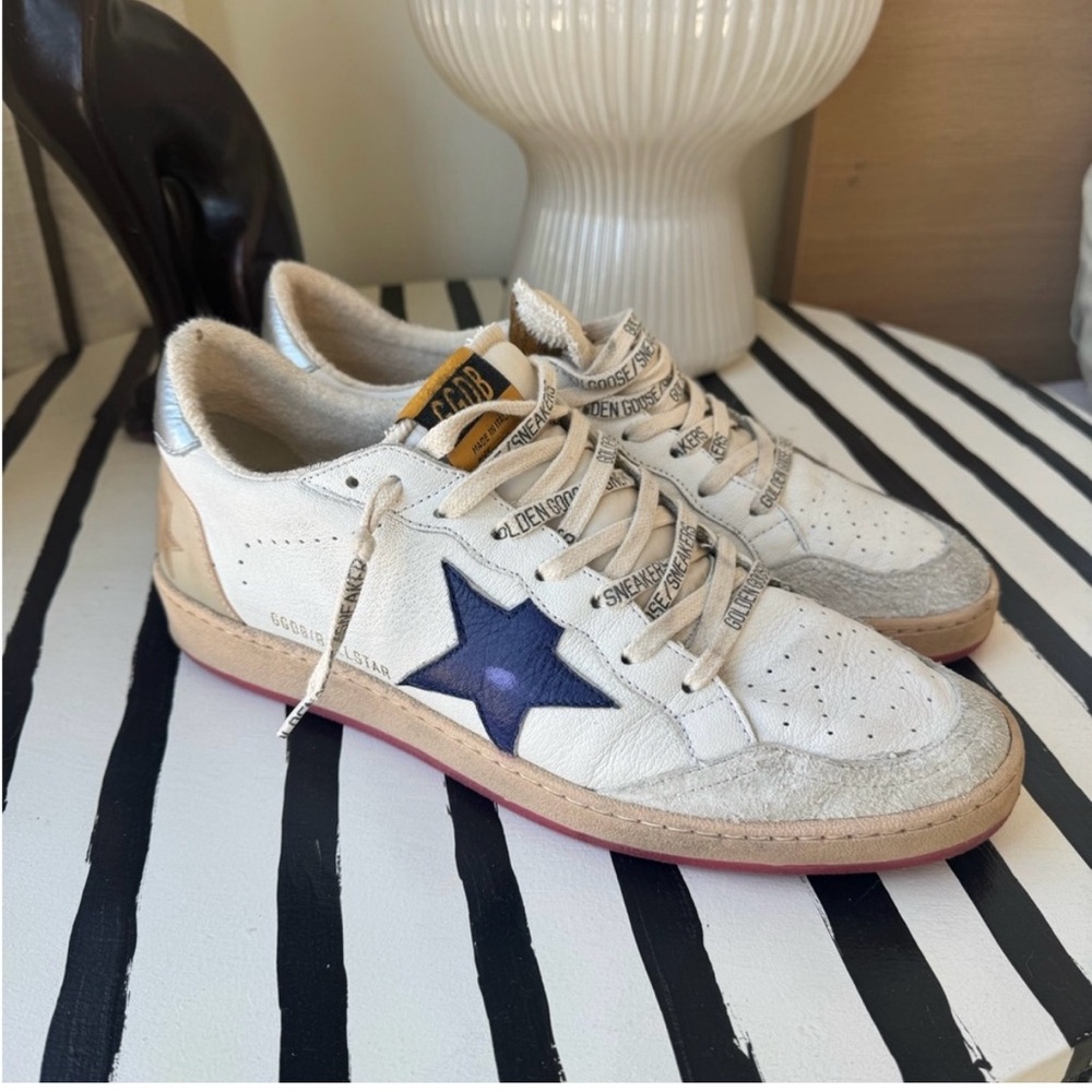 Golden Goose White and Blue Sneakers